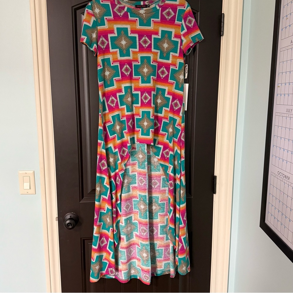 Crazy Train | Pink, Teal, & Orange High-Low Asymmetrical Top | Size M